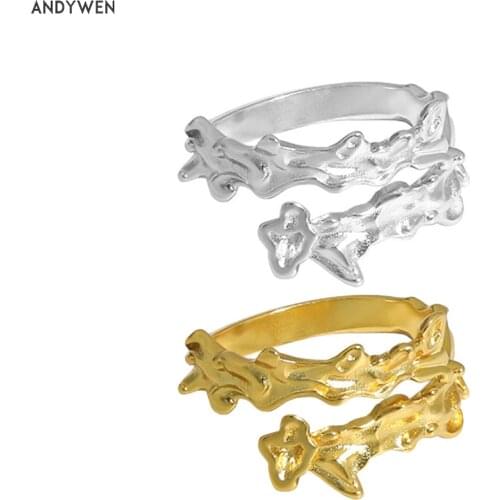 ANDYWEN 925 Sterling Silver 2021 Gold Irregular Geometric Wedding Rings Rock Punk Circle Fashion Gift Party Round Jewels