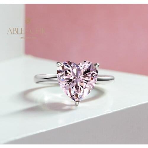 Solid 925 Silver Solitaire Heart Lab Kunzite Wedding Ring Big Love Gemstone Pink Sapphire 5A Zircon Bridal Ring S2R1S2R0308