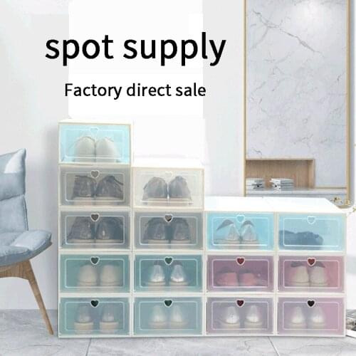 Bigger wider transparent shoe box storage clear plastic drop front drawer pull stackable shoe hanger slipper hanging