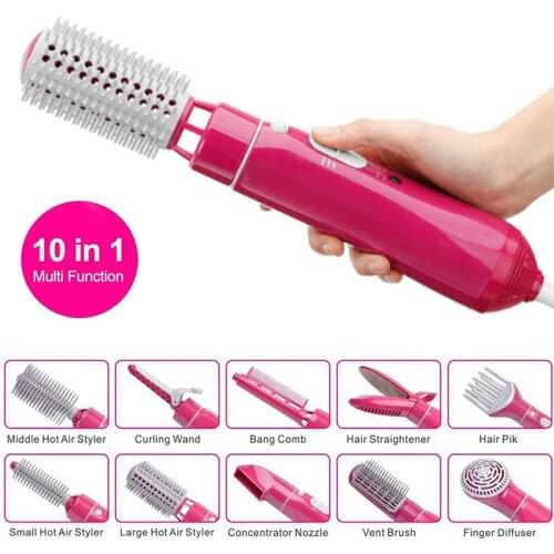 10 in 1 Multifunctional Hair Dryer Blow Dryer Brush Hair Straightening Hair Curling Brush Rotating Hair Dryer Brush Hot Air Comb