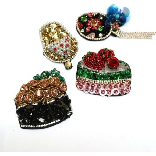 Fashion Handmade tassel flower rhinestone beaded patches for clothing DIY sew on patch embroidered applique cake sequins Parches