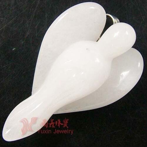 Fashion Natural White Jades Crystal Angel Pendants Charms Stone Jades for Necklace Making Jewlery Carved Angel With Wing Pendant