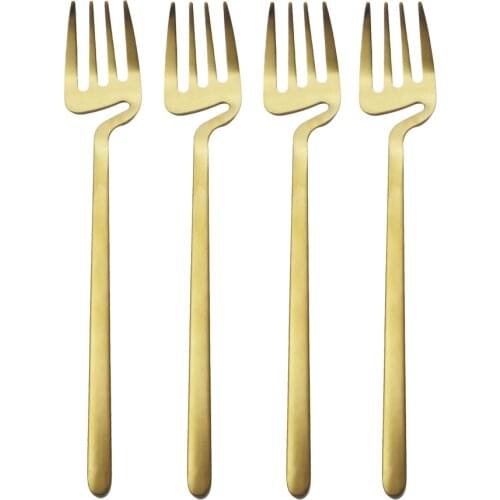 4pcs Dinner Fork Set 18/10 Stainless Steel Small Fruit Fork Set Gold Dessert Fork For Cake Snack Gold Salad Fork Dinnerware Set