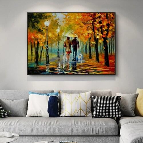 Wall Art Canvas Painting Landscape Oil Painting Rain Light Street Scenery Art Canvas Painting Room Decor Decorations for Home