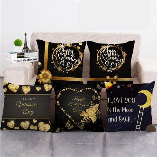 Cushion Covers 45*45cm 2021 Valentines Day Gift Pillow Cover Artificial Linen Material Pillow Case Wedding Anniversary Gift