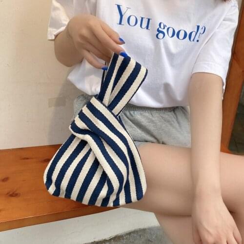 2021 New Summer Chic Simple Striped Canvas Brand All-Match Western Style Mini WomenS Change Walking Crooked Wrist Hand Bag