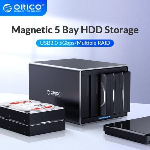 ORICO NS Series 3.5'' 5 Bay USB3.0 with RAID HDD Docking Station Support 80TB 5Gbps UASP HDD Case 78W Adapter HDD Enclosure