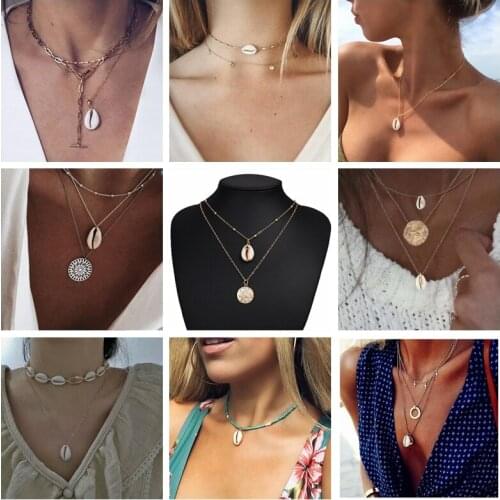 KINFOLK Bohemian Shell Necklace Pendant Necklaces For Women Accessories Fashion Chain Summer Beach Necklace Womens Jewelry 2020