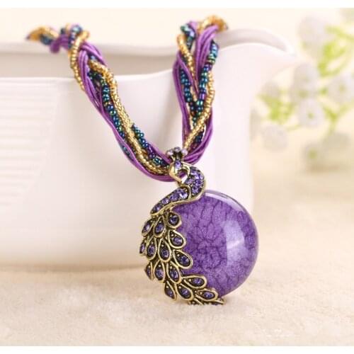 European and American style necklace peacock-shaped Bohemian national wind retro ornaments alloy jewelry pendant 15 colors