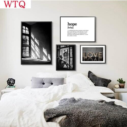 Nordic Black and White Posters Girl Zwart Wit Canvas Painting Love Quote Poster Wall Art Pictures Art Print for Bedroom Unframed