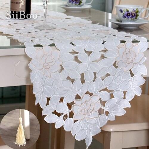 Hollow floral embroidery lace table runners waterproof table cover chemin de table tafelloper toalha caminho de mesa SP5526