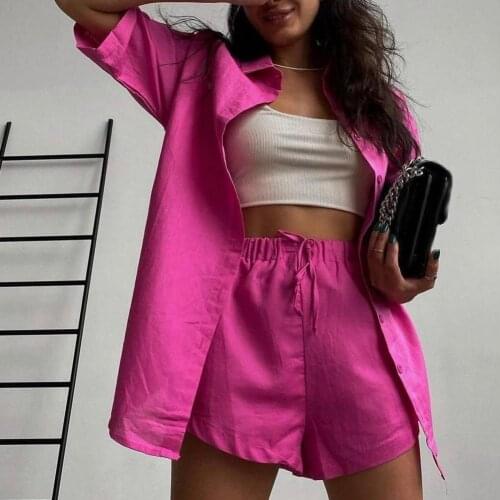 Casual Women Daily Street Fresh Suit Fashion Solid Two-Piece Sport Sets Lady Elegant Lapel Top Loose And Shorts Suits Streetwear