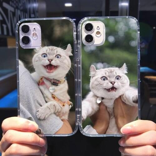 Cute cat Phone Case Transparent for iPhone 6 7 8 11 12 s mini pro X XS XR MAX Plus cover funda shell