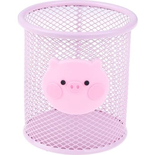 Pink Pig Iron Pen Holder Office Organizer Cosmetics Makeup Brushes Tool Cup Holder Case Pencil Container Office Supplies