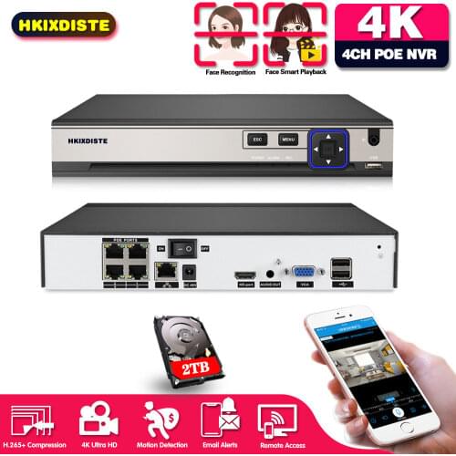 HKIXDISTE H.265 4CH 8CH 4K PoE NVR 2MP 4MP 5MP 8MP Network Video Recorder Home Security CCTV Surveillance NVR For PoE IP Camera