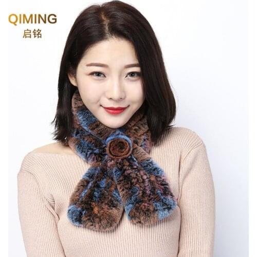 100% Real Rex Rabbit Fur Scarf Women Leather and Fur Muffler Winter Keep Warm Thickening Shawl Winter Weave Collar Scarfs Luxury