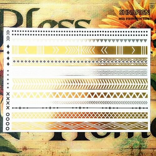 SHNAPIGN 24 style Temporary Body Art,golden Long irregular pattern Designs Flash Tattoo Sticker Keep 3-5 days Waterproof 21*15cm