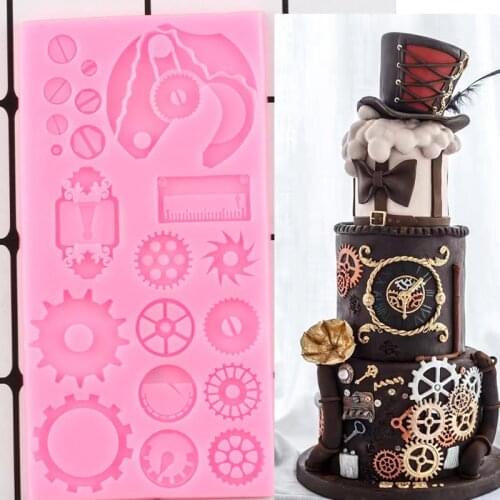 Steampunk Gear Silicone Molds Cake Border Fondant Mould DIY Baby Birthday Cake Decorating Tools Candy Chocolate Gumpaste Moulds