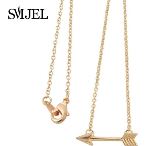 SMJEL New Punk Horizontal Arrow Necklace for Women Tiny Sideways Arrow Pendant Choker Men Christmas Bijoux Gift N003