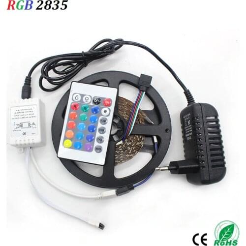 5m RGB LED Strip 2835 DC 12V Not-Waterproof Flexible Diode Tape Ribbon Fita Tira LED Light Strips With 24Key Remote +EU Adapter