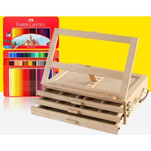 Three Layer Color Pencil Storage Box Desktop Easel Solid Wood Multi-layer Color Lead Storage Box Wood Color Painting Easel