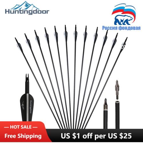 RU stock 31inch Carbon Arrows archery Arrow Black and White Feather for Recurve/Compound Bow hunting shoting 12pcs