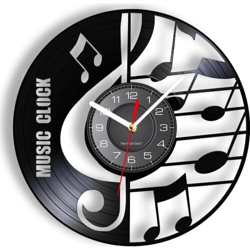 Musical Notes Treble Clef Vinyl Music Record Wall Clock For Music Studio Vinyl Album Longplay Craft Cutting Wall Clock Watch