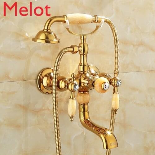 High-End Luxury European Bathroom Metal Shower Shower Modern Natural Jade Handle Golden Bathroom Accessories