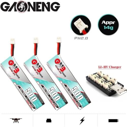 Gaoneng GNB 3.7V 500mAh 90C/180C LiPo Battery Charger Set PH2.0 for TINY8X Blade Inductrix FPV QX2 120S Beta75S BetaFPV Drone