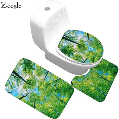 Zeegle Green Natural Memory Foam Bath Mat Bathroom Toilet Three-Piece Carpet Absorbent Non-Slip Toilet Floor Mats