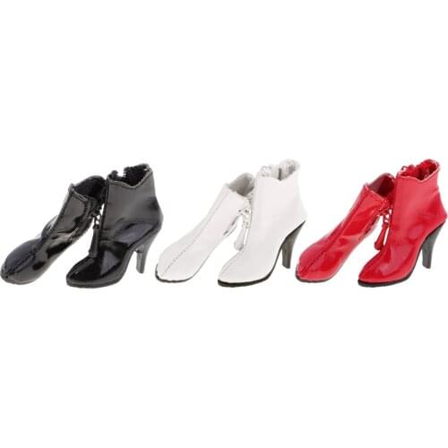 1/6 Scale PU Leather Female High Heels Ankle Boots Shoes for 12'' Action Figure Dolls Outfit Dollfle Dress Up Dolls Accessory