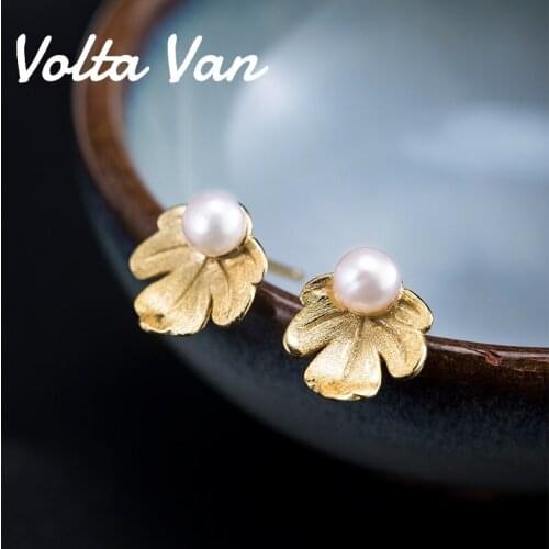 Volta Van Stud Earrings 925 Sterling Silver Freshwater Pearls Trendy 2021 New Elegant Maple Leaves Fine Jewelry Concise Earrings