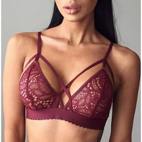2019 Women Seamless Sexy Cross Bandage Crop Tank Top Floral Sheer Lace Bra Bralette Bustier fitness building invisible fly bra