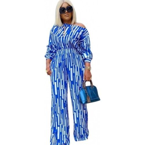 Striped Two Piece Womens Sets Sexy Slash Neck Tops And High Waist Pants Outfits Fashion Elegant Wide Leg Pants Office Lady Suit