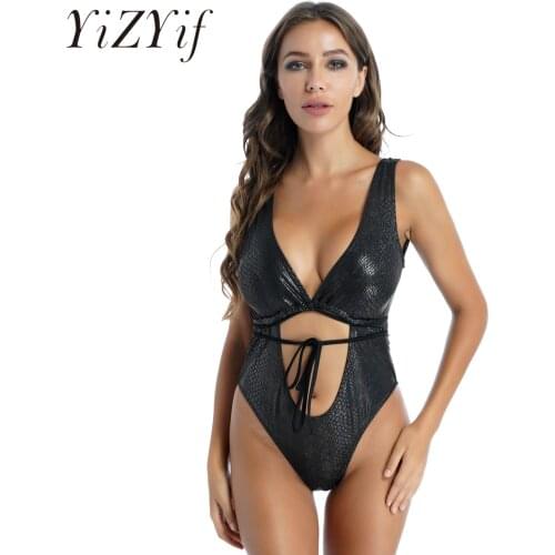 Womens Snakeskin Print High Cut Leotard Bodycon Bodysuit Removable Padded Lace-up Cutout Swimwear Shaper Beach Bathing Suit
