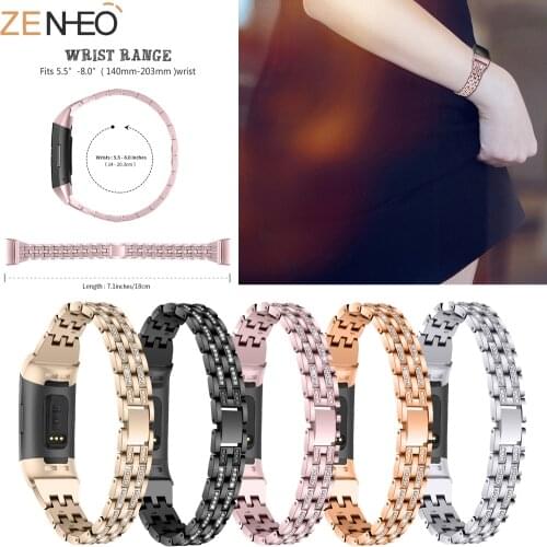 Women Rhinestone Strap For Fitbit Charge 3 4 Stainless Steel Female Replaceable Bracelet For fitbit charge 3 watch Band
