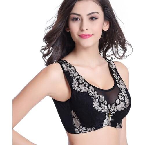 Womens Sexy Lace Vest Black Red Bra Plus Size Bralette Thin Full Cup Brassiere Soft Comfort Push Up Size Bra 85 90 95 100 B C D