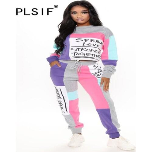 Women Fashion Print Tracksuit O Neck Sporty 2 Pieces Clothes Set Lady Casual Matching Suit