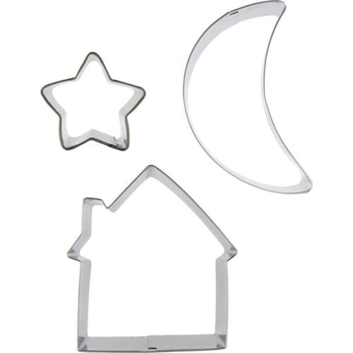 Stars, Moon, Wooden house shape 3 piece biscuit cutting molds, baking tools, cake decorating soft candy tools