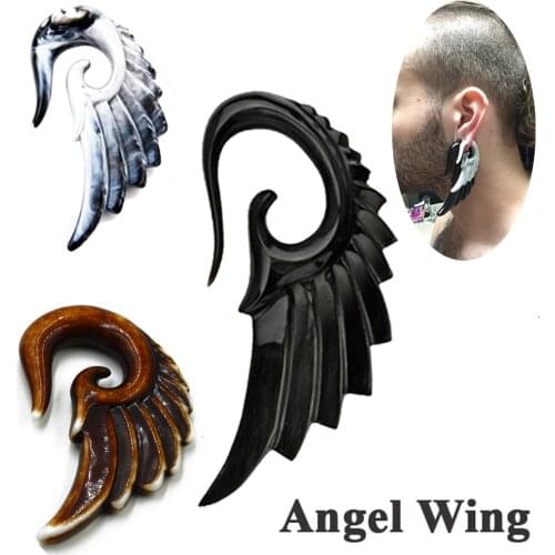 1pair UV Acrylic Angel Wing/Feather Spiral Ear Taper Plugs Strecher Kit Piercing Expander