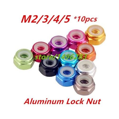 10PCS M2 M3 M4 M5 Aluminum Alloy Anodize Colorful Nylon Insert Lock Nuts,Aluminum Nylon Self locking Nut,Aluminum screw Bolt nut