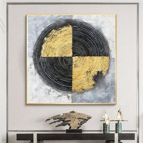 Handmade high quality hand painted abstract oil painting golden disc wall art scaly texture living room decoration on canvas