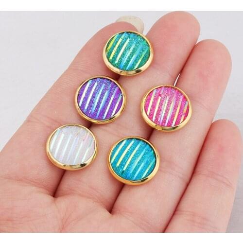 12mm Striped Druzy Drusy Gold Color Stud Earrings Glittery Bright Resin Cabochon Gypsophila Earrings for Women Jewelry Gift
