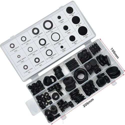 125-180pcs Circlip Rubber wire grommet gasket Assortment Set Electric box inlet outlet Seal O-ring plug cover Cable Protecter