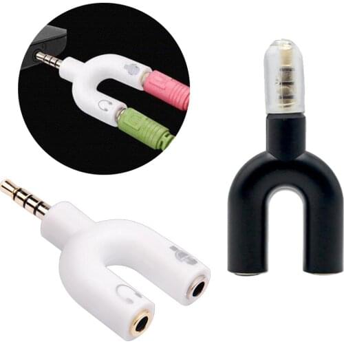 2-in-1 3.5mm Splitter Stereo Plug U-shape Stereo Audio Mic & Headphone Earphone Splitter Adapters for Smartphone MP3/4 Player