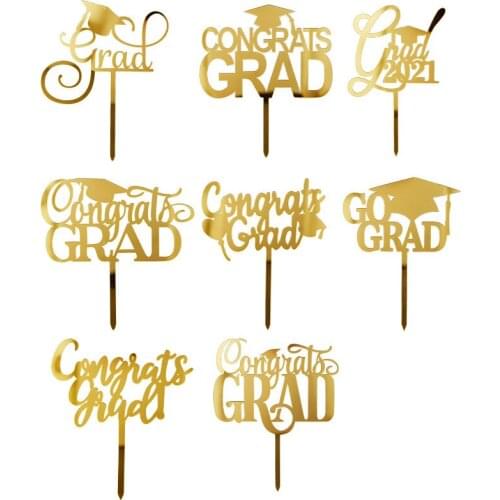 2021 New Acrylic Congrats Graduation Cake Topper Gold Baking Cake Topper for Graduation Season Party Cupcake Decoration Supplies