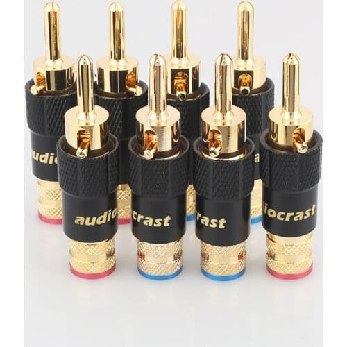 4pcs 24K gold Plated Audio Banana Speaker Plug Screw Lock 10mm Cable Wire Connector
