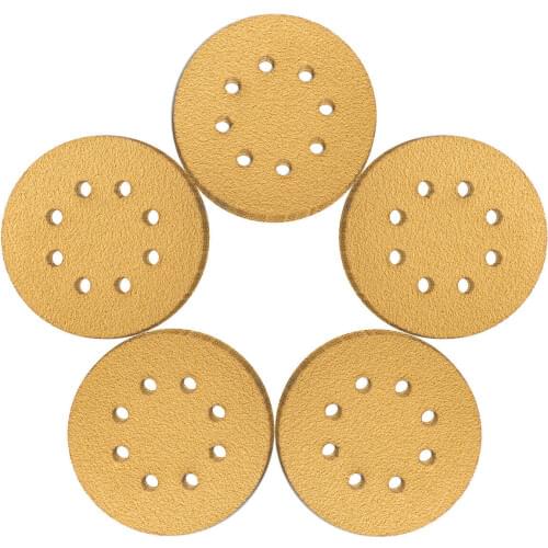 50PCS 5inch Sanding Discs Hook and Loop 8 Holes 60 Grit Gold Sander Sandpaper