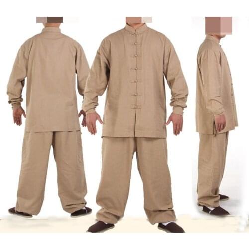 9color cotton&linen Spring&Autumn martial arts kung fu suits wing chun meditation clothing tai chi uniforms khaki/gray/white/red