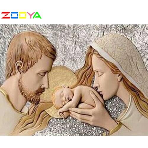 Zooya Diy 5D Cross Embroidery Religious Children Madonna And Child Diamond Mosaic Diamond Painting Home Art Decoration Sp346